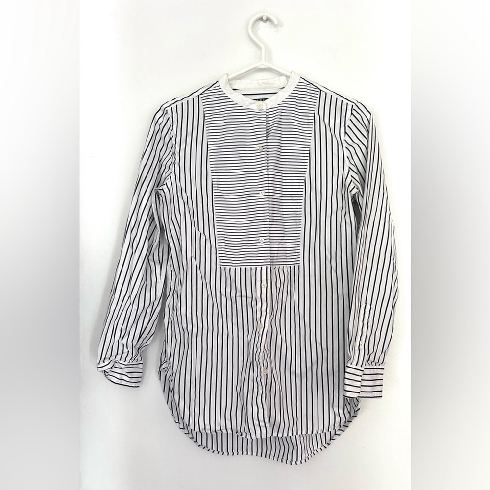 RALPH LAUREN Women
Cotton Blouse High Low Black White
Striped M Button-Up Shirt